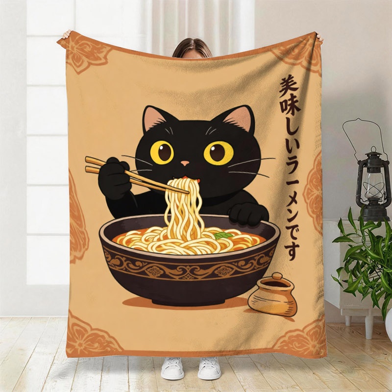Cute Cat Ramen Throw Blanket T - Baby Food In Japan 评论和价格