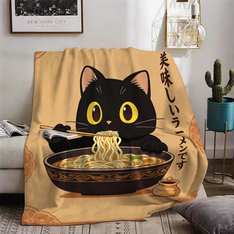 Cute Cat Ramen Throw Blanket T - Baby Food In Japan 评论和价格