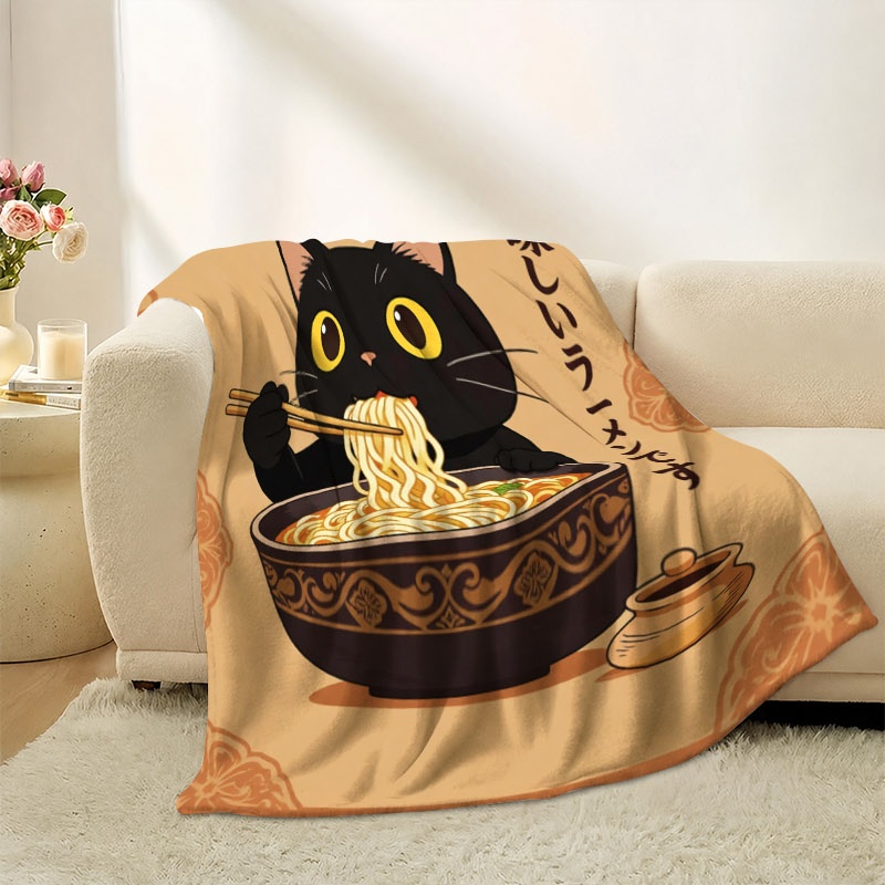 Cute Cat Ramen Throw Blanket T - Baby Food In Japan 评论和价格