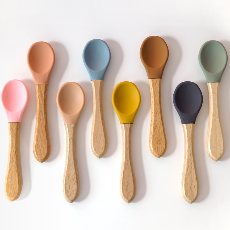 Feeding Wooden Handle Silicone - Baby Food Eating 评论和价格